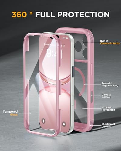 Image of Miracase for iPhone 17 Pro Max Case 6.9 inch Full-Body Phone Case with Built-in Glass Screen Protector& Full Camera Protector,[Magnetic with MagSafe] Drop Proof 17 ProMax Cover, Lilac