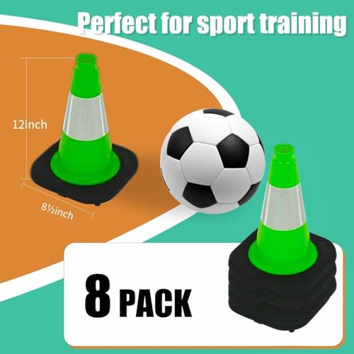 Image of BESEA 8 Pack 12 Inch Green Traffic Cones with Wide Stable Base