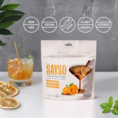 Image of SAYSO Dehydrated Oranges | Dried Fruit Slices for Cocktail or Mocktail Garnish for Drinks | Premium Quality Citrus | Single Ingredient, Hand Selected, 12 Slices