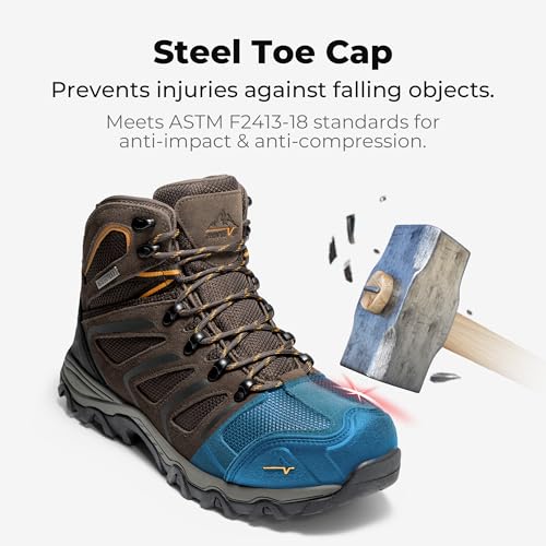 Image of NORTIV 8 Waterproof Work Boots for Men Steel Toe Safety Construction Boots ARMADILLO-STL