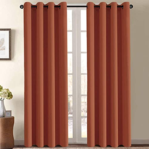 Image of Blackout Curtain for Living Room 96 Inch Long Thermal Insulated Grommet Window Treatment Panel for Bedroom, Energy Saving Curtain for Large Window Door, Thick and Soft - Orange Ochre - Set of 1 Panel