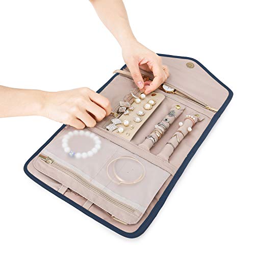 Image of bagsmart Travel Jewelry Organizer Roll Foldable Jewelry Case for Journey-Rings, Necklaces, Bracelets, Earrings, Smokey Blue