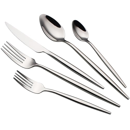 CHAAMFORGE 20 Piece Luxury Silverware Set for 4 Mirror-Polished 18/10 Stainless Steel Heavy Flatware Set Modern Cutlery Set Knife/Fork/Spoon Utensil Dishwasher Safe with Gifts