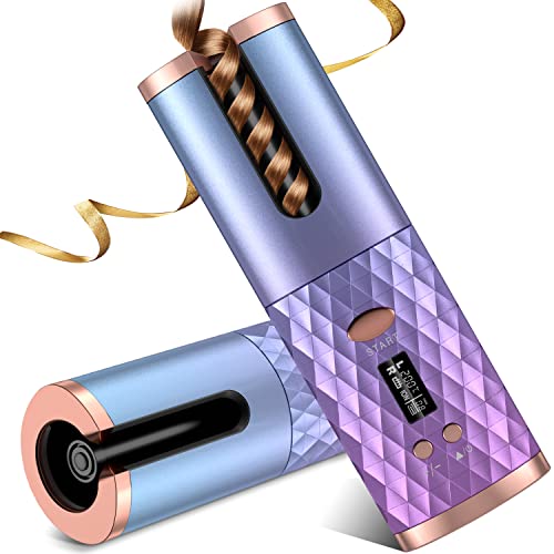 Automatic Curling Iron, Cordless Auto Hair Curler with 6 Temps & 11 Timers, Portable Rechargeable Ceramic Barrel Wave Curling Wand, Rotating Hair Styling Tool