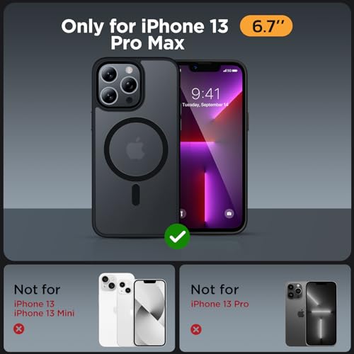 Image of Miracase Magnetic for iPhone 13 Pro Max Case 6.7 inch (Compatible with MagSafe)(with 2X Screen Protectors) Military-Grade Protection, Anti-Fingerprint Translucent Matte Phone Case Cover, Black