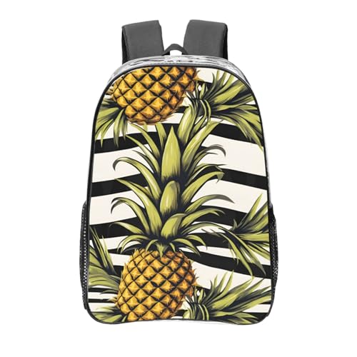 Pineapple with Striped Print Work Travel Stadium Events Transparent Backpack PVC Clear Bag Large Side Pockets