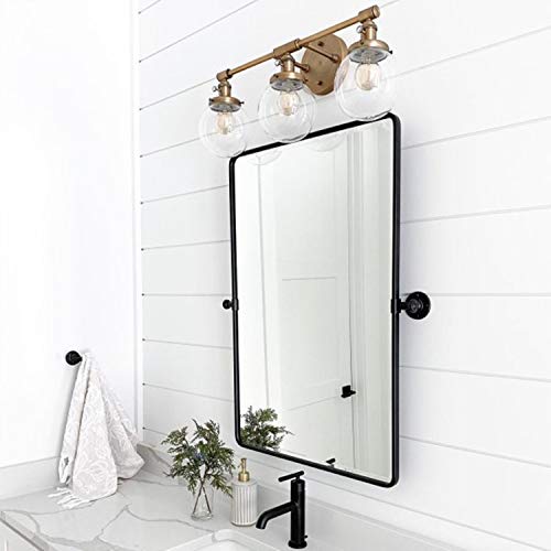 Image of 20 x 24 '' Farmhouse Black Metal Framed Pivot Rectangle Bathroom Mirror Rounded Rectangluar Tilting Beveled Vanity Mirrors for Wall Decor