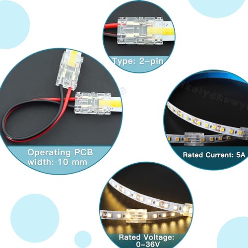 Image of 2Pin 10mm Led Light Strip Connectors 22Awg 150mm /6In Cob Single Color Extension Connector Solderless Adapter Terminal for Cob 12V /24V Light Strips (7Pcs)