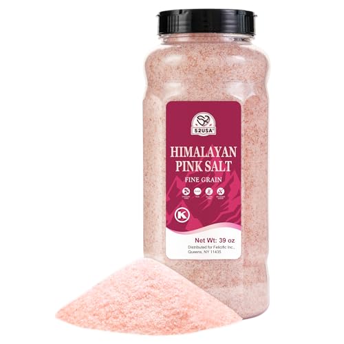 52USA Himalayan Pink Salt, Fine Grain, 39oz (2.4 LB), Pink Himalayan Sea Salt, Himalayan Salt, Kosher Salt, Rock Salt for Grinder Refill