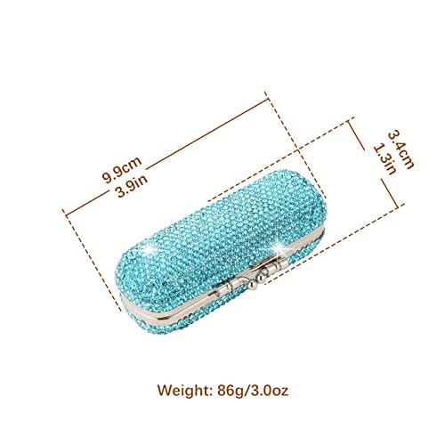AsAlways Shiny Rhinestone Crystal Portable Lipstick Case with Mirror Portable Bling Diamonds Makeup Cosmetic Storage Holder for Travel Ladies Fashion(Sky Blue) - Image 2