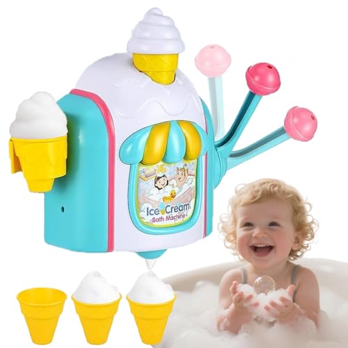 Bath Toys Bubble Ice Cream Bath Machine Toy with Snap Buttons Not Fall Bathtub Toys for Toddlers 1-3 Bubble Machine Toys Age 3 4 5 Year Old Girls Boys Holiday Birthday Shower Gifts