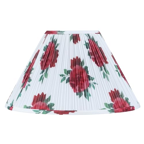 Image of Aspen Creative 33180, Hardback Empire Transitional Spider Lamp Shade, Mushroom Pleated White with Red Floral Print Designed Fabric, 7 inch Top x 18 inch Bottom x 11-1 /2 inch Slant Height