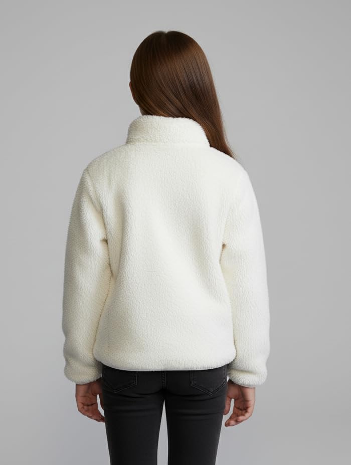 Alan Jones Clothing Girls Furry Fleece Full-Zip Jacket Off-White - Image 4