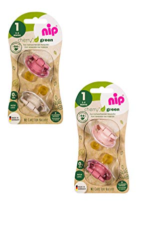 NIP Bio Baby Schnuller Cherry green kirschform aus Naturkautschuk für Neugeborene, COLOURS Rose/Blush/Sand - Empfohlen ab 0-6 Monaten - Größe 1: 4 Stück