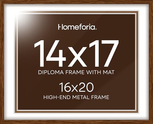 Image of Homeforia 16x20 Diploma Brown Frame, High End Dark Oak 20x16 Certificate Wood Frame with Mat 14x17, 16 x 20 Walnut Wooden Graduation Degree Frame Matted to 14 by 17, Tempered Glass, Wall Kit, Set of 3