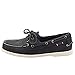 Sebago Portland Crazy H Boat Shoes - Patterned & Distressed Waxed Leather Mocassins with Leather Sock Lining and Non-Marking, Non-Slip Rubber Outsoles, Navy Blue - 8.5 Regular