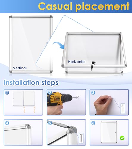Image of Swansea Enclosed Bulletin Board Dry Erase Noticeboard Lockable Display Boards White with Aluminium Frame 20x16inch(2xA4)