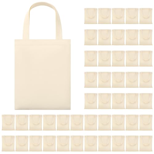 Phicorn Small Blank Canvas Tote Bags Bulk 48-Pack 9 x 11 Inch Reusable Cotton Mini Totes for DIY Crafts Party Favors Wedding Gifts and Events