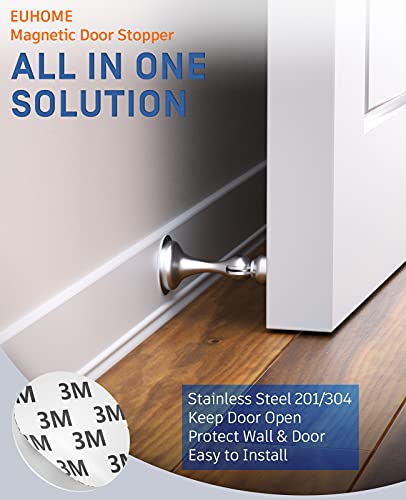 Door Stopper,Magnetic Door Stop,Euhome 1 Pack Stainless Steel 201 Door Catch Holder,Magnetic Door Stopper,No Drill Doorstop With 3M Self Adhesive Tape,Screws For Wall & Floor Mount,Hold Door Open #TOP1