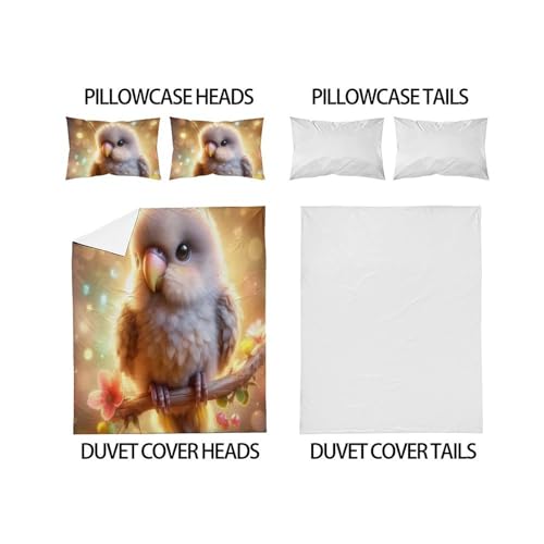 Housse de couette imprimé 3D avec grands perroquets multicolores en tissu microfibre doux