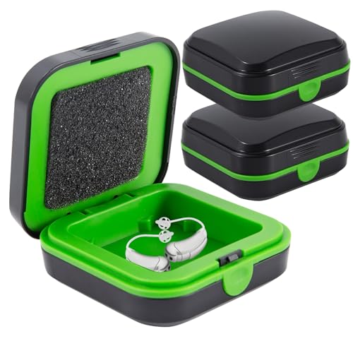 FDFuZhao - Hearing Aid Case Hard, Hearing aid Travel case, Hearing Aid Accessories with Cushioned Interior for 2 Hearing Aids, Waterproof Drop Resistance Storage Box(2.75 x 2 .75x 1.18in)