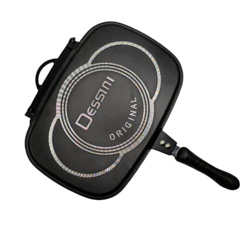 Aoyhome 両面フライパン IH対応 無煙 グリルパン グルメパン ノンスティック 焼肉 ステーキ 魚焼き オーブン風 厚底 耐熱 フライパン キッチン調理器具 (36cmガスモデル ブラック)