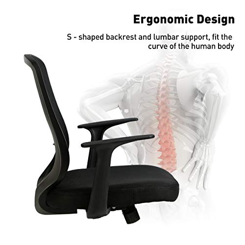 Hbada Home Desk Chair Mesh Office Chair with Arms and Adjustable Height, Black - Thumbnail 4