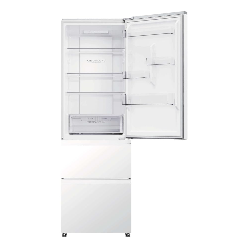 Haier 3D 60 Series HTR3618CNPW - Frigorífico Combi, 360L, Cajones Direct Access, Air Surround, Motor Inverter, Cajón 0º Fresh Zone, Total No Frost,Ancho 59,5 cm, Alto 185 cm,Iluminación LED, Blanco