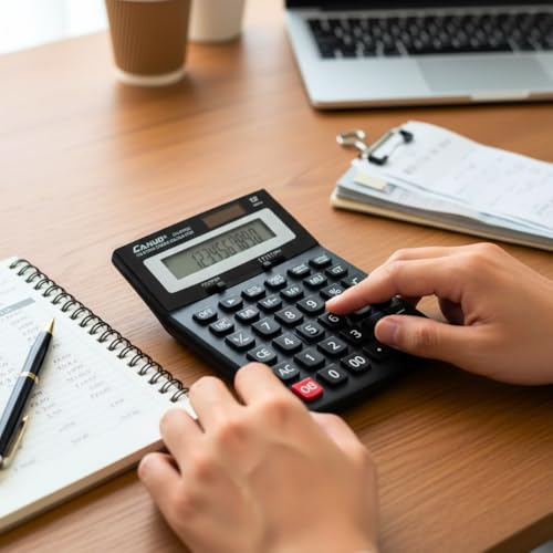 Image of 12-Digit Desktop Calculator with 120 Steps Check & Correct, Large Display & Big Keys, Battery Powered Basic Business Office Adding Machine for Home, School & Professionals, Black
