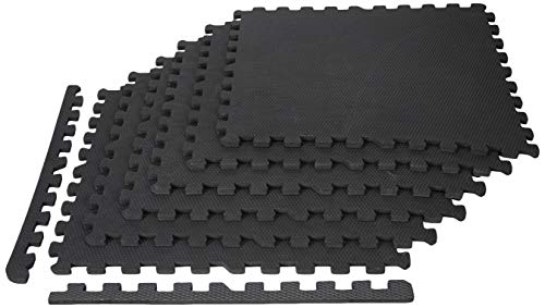 Image of Amazon Brand - Symactive 12mm Kids Interlocking Puzzle Exercise Mat with EVA Foam Interlocking Tiles (Set of 6, Each Tile Size 2 x 2 Ft, 12mm thickness, Black)