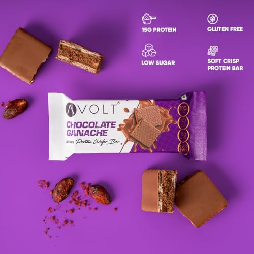 Image of Avolt Chocolate Ganache Protein Bars with 15g Protein | Pack of 6 x 50g each | High Energy Wafer Bars, No Added Sugar, Guilt-Free Indulgence for Healthy Snacking, Tasty and Crunchy Bar