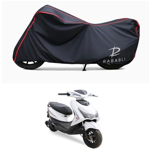 Image of Waterproof Bike Body Cover Compatible for | Ampere REO Plus LI | Taffeta Fabric, Red Piping Design, Bottom Elastic Fit | Dustproof, Sun UV & Rain Protection for All Bikes