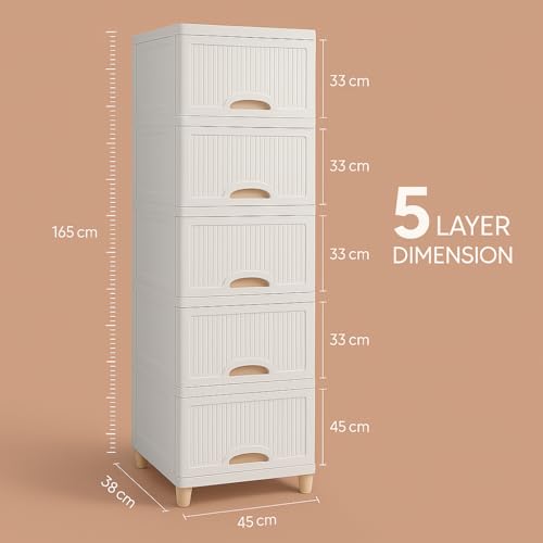 Image of mechdel Cupboard Rack for Clothes Plastic Cabinet for Storages Foldable Wardrobe for Clothes Plastic Cloth Rack for Storages Clothe Storage (Cupboard Rack-1 Door - White, 5+5 (Set))
