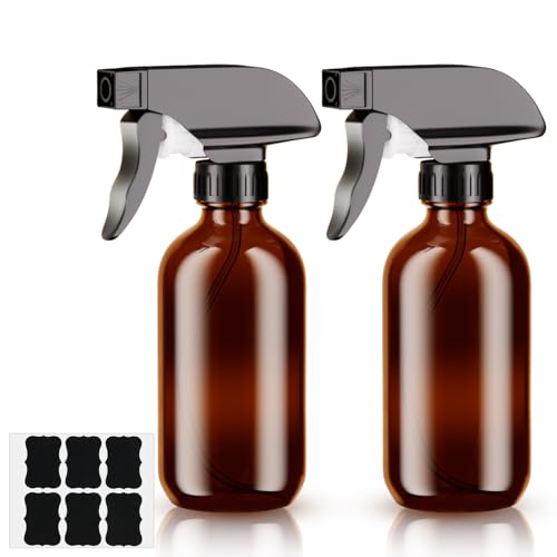 HOTUT Lot de 2 240 ml Flacons Vaporisateurs Vides en Verre Ambré, Pulvérisateur à Gâchette Réglable avec Paramètres de Jet, Pour le Nettoyage, Les...