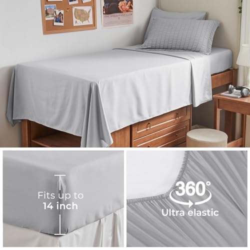 Image of HYMOKEGE Light Grey Twin XL Comforter Set Seersucker 5 Pieces, All Season Luxury Bed in a Bag for Bedroom, Bedding Set with Comforter, Sheets, Pillowcase & Sham