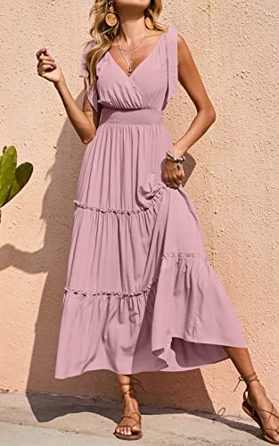 Image of PRETTYGARDEN Women's Cross Neck Summer Sleeveless Tiered Maxi Dress Beach Tie Strap Smocked Long Dresses Pleated Sundress