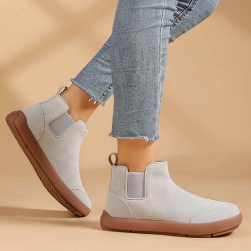 UBFEN Womens 100% Genuine Suede Leather Chelsea Ankle Boots Slip On Comfortable Winter Outdoor Warm Boot Grey Size US 8 by UBFEN - Used condition - Image 7