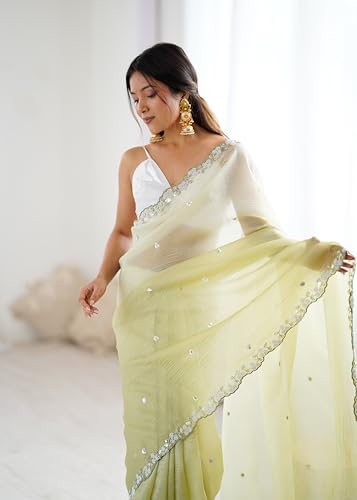 Image of Women's Chiffon Embellished Saree With Unstitched Blouse Piece