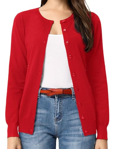 GRACE KARIN Women's Cardigans Red Cardigan Open Front Casual Knit Classic Sweaters Cardigan(L,Red)