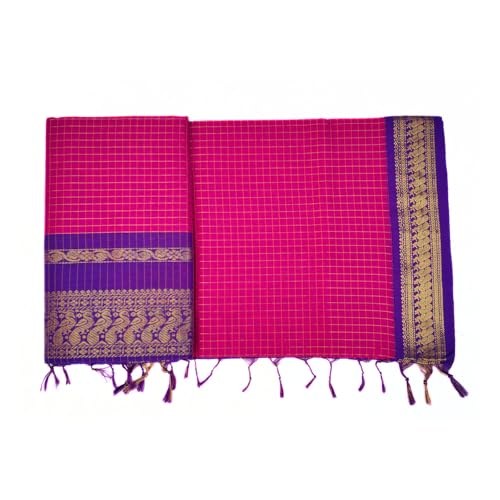 Image of Pure Kalyani Cotton Saree | Zari Border & Blouse Piece - Lata Gadwal Design | Traditional Saree
