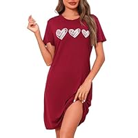 Marvmys Pigiama Donna a Maniche Corte Camicia da Notte Morbida e Confortevole Camicia da Notte da Donna con Stampa Romantica Dell'Amore Vino Rosso 4XL