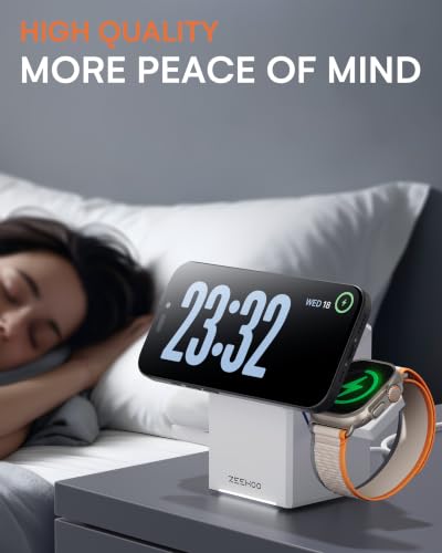 Image of ZEEHOO 3 in 1 Charging Station, for iPhone Charging Station, for Apple MagSafe Charger, 15W Fast Wireless Charger, for Apple Watch, for iPhone 17,16,15,14,13,12 Series, AirPods (White)