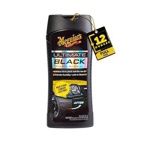 Meguiar's Ultimate Black Plastic Restorer, Durable Car Restorer That Gives New Life to Exterior Black Plastic, Vinyl, and Rubber Trim, 12 Oz Bottle