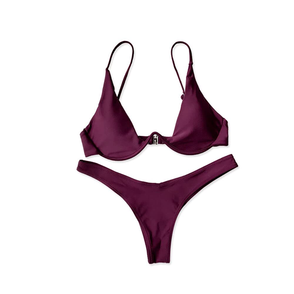 Bikini Pure color Steel support Gather together Rear buckle Sun bath bikinis swimwear women swimsuit biquini swimwear