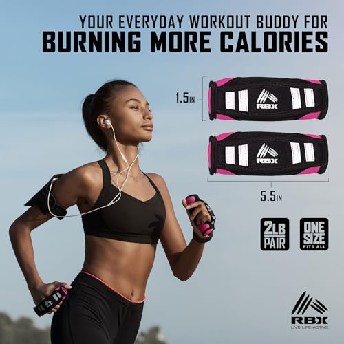 Image of RBX 2lb Walking Weights Pair (1lb Each), Soft Hand Weights with Reflective Safety Straps, Ergonomic Grip & Breathable Fabric, Add Resistance to Walking, Jogging & Aerobics