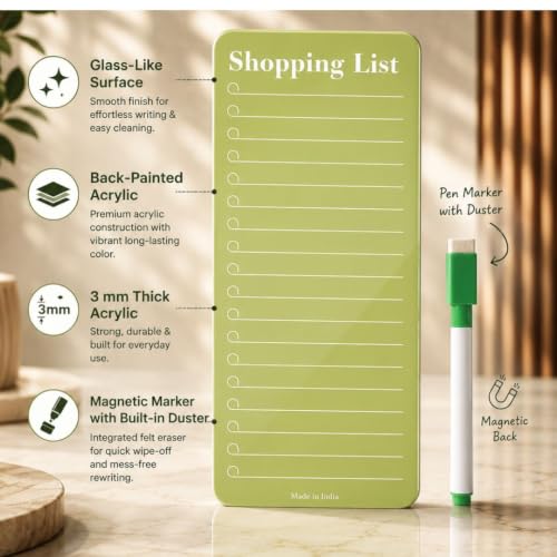 Image of Awestuffs Acrylic Shopping List Magnetic Dry Erase Board, Green