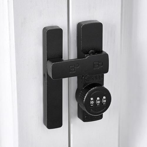 Image of INIRET Matte Black 180 Degree Barn Door Lock,Mechanical Password Lock,3 Digit Password Keyless,Flip Latch with Combination,Protect Privacy,for Barn Door,Cabinets,Windows,Garden,Bathroom