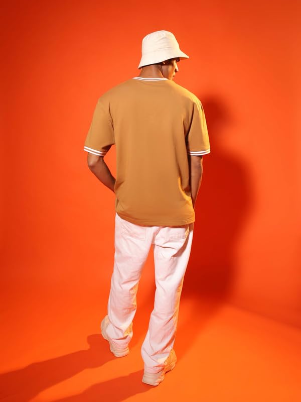 Image of SUBTRACT Round Neck Oversized T Shirt for Men | 100% Organic Cotton Oversized Tshirt | Contrast Rib Details & Comfort Fit
