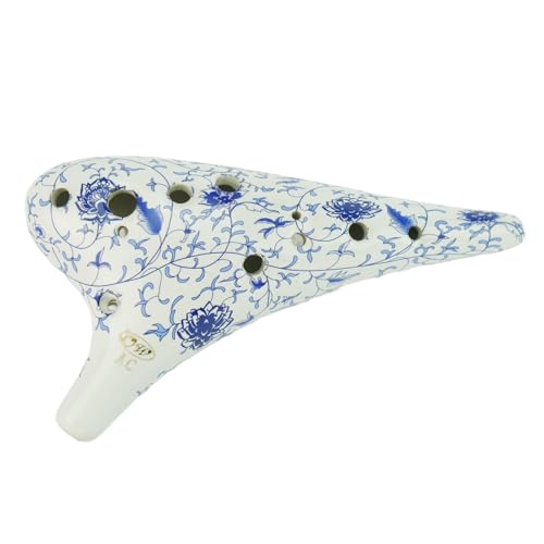 OcarinaWind 12 Hole Alto C Ceramic Ocarina – Blue & White Glaze | Handcrafted Collectible with Protective EVA Case