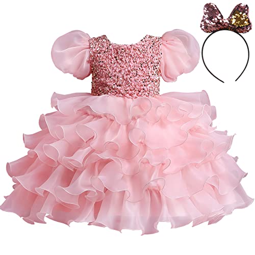 M MUNCASO Robe de Fille Robe de Mariage pour Enfant, Robe à Manches Bouffantes Robe en Tulle Robe de Mariage pour Fille 2-10 Ans, pour fête d'anniversaire Festive Cover